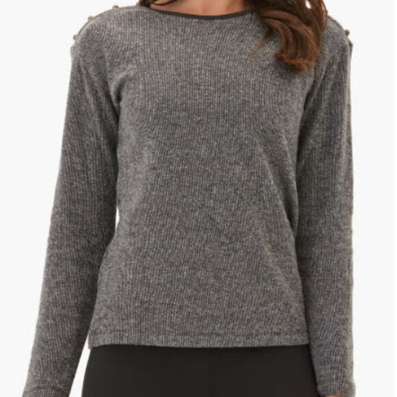 Threads 4 Thought Sweaters - Threads 4 Thought Elissa Ribbed Knit Top Snap Shoulder Gray Long Sleeve S
